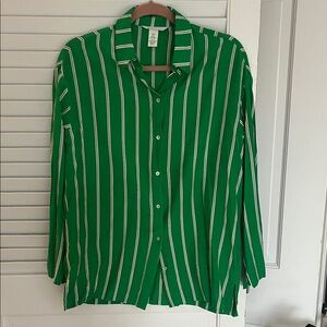 H&M Green and White Striped Blouse